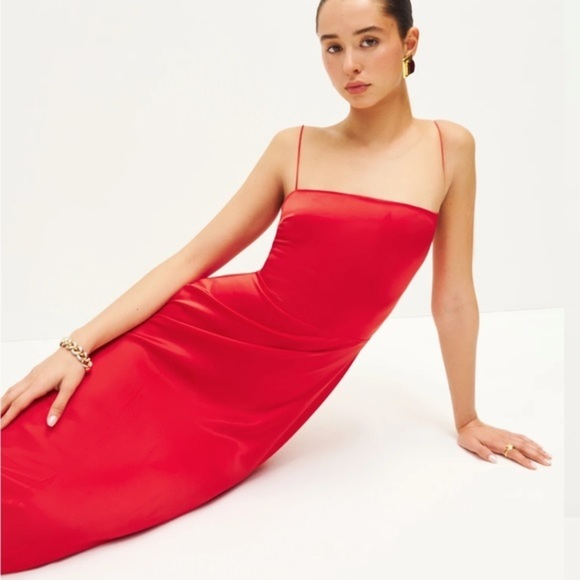 Reformation Frankie Silk Dress in Tango *NWT* - Picture 2 of 6